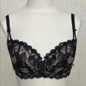 Victoria’s Secret Unlined Demi Black Lace Bra, Balconet style 34D